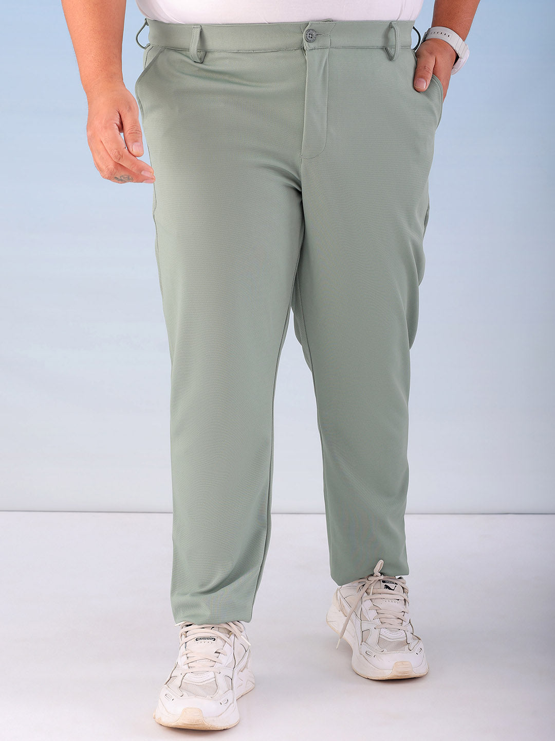 Shop Men's Green Regular Fit Self Design Plus Size Chino Jogger Online.