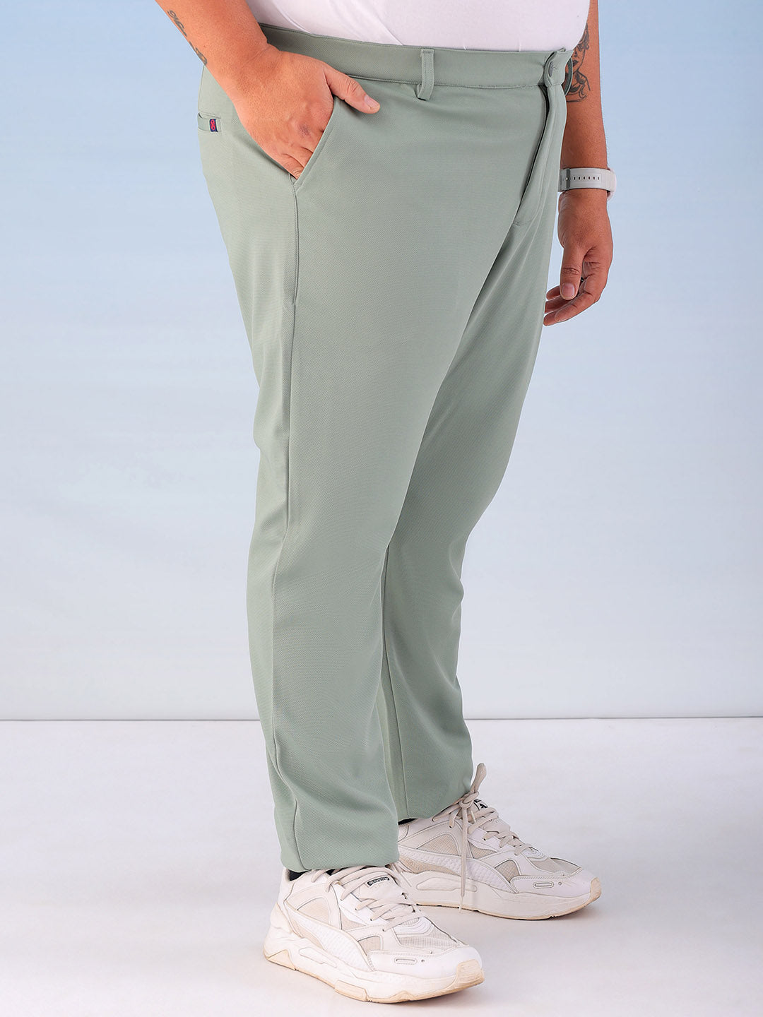 Shop Men's Green Regular Fit Self Design Plus Size Chino Jogger Online.