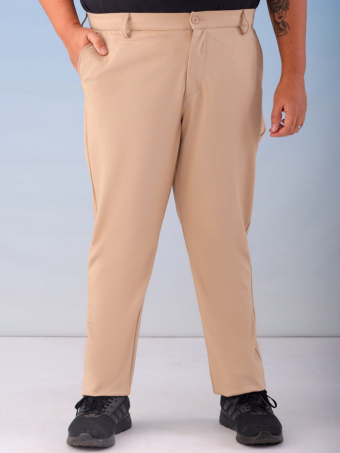 Shop Men's Khaki Regular Fit Self Design Plus Size Chino Jogger Online.