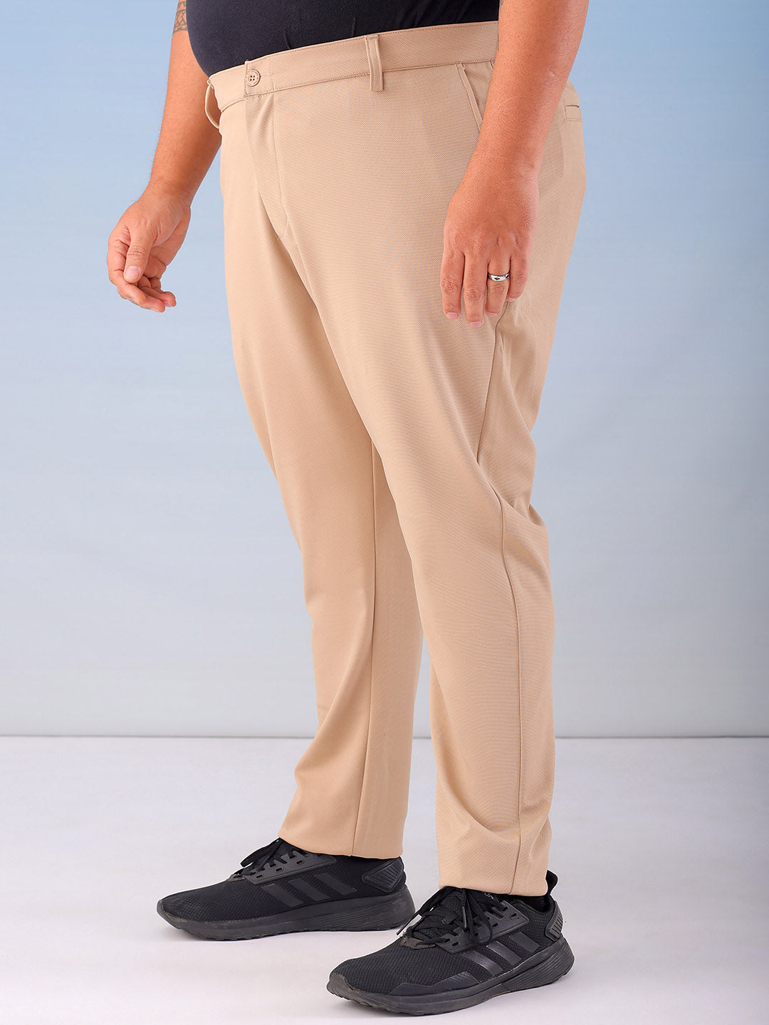 Shop Men's Khaki Regular Fit Self Design Plus Size Chino Jogger Online.