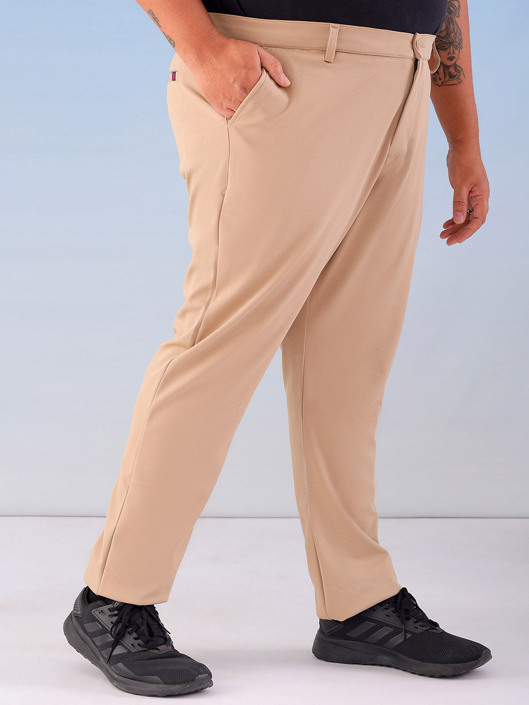 Shop Men's Khaki Regular Fit Self Design Plus Size Chino Jogger Online.