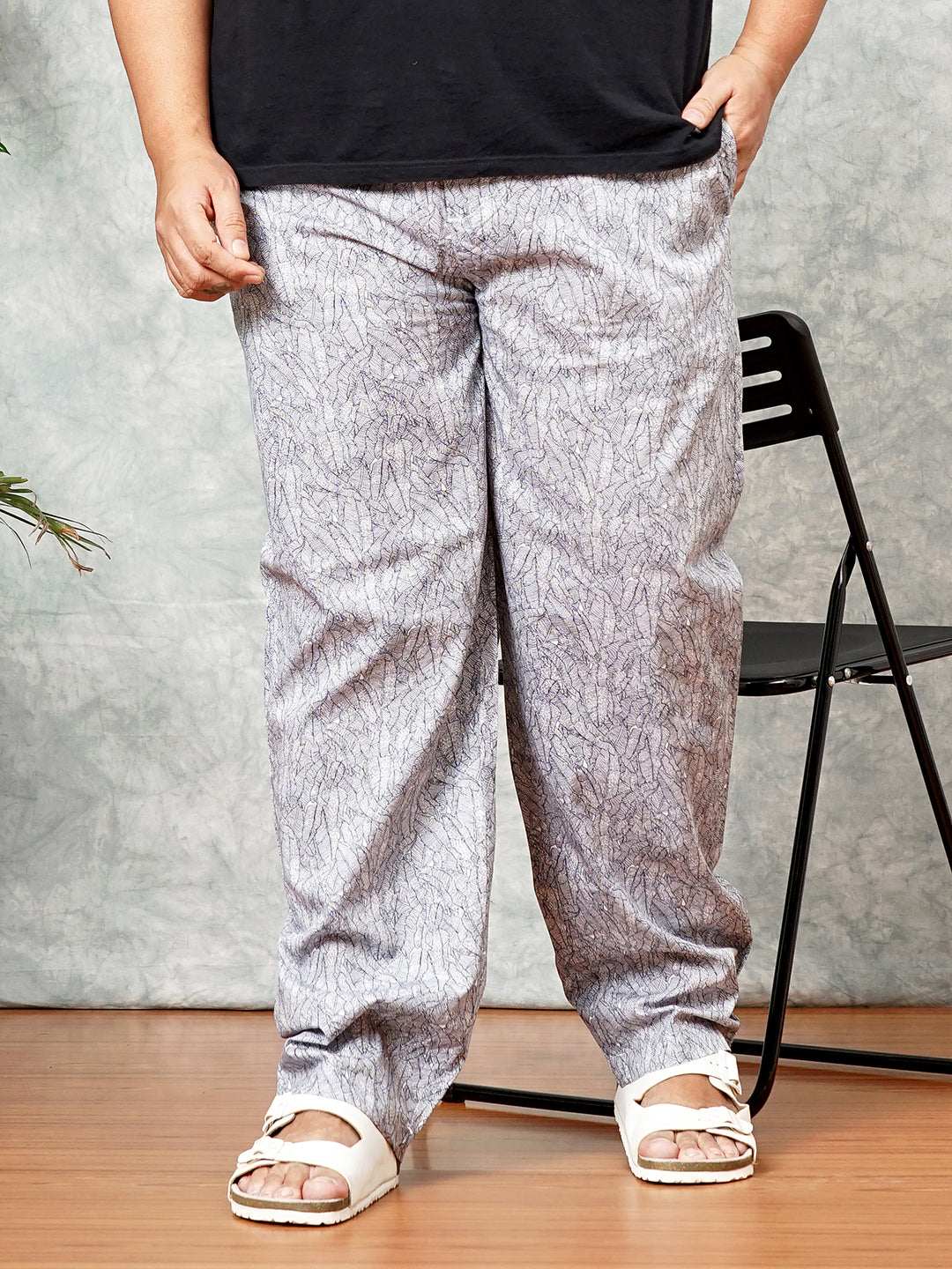 Shop Men's Navy Blue Plus Size Tropical Printed Lounge Pants Online.