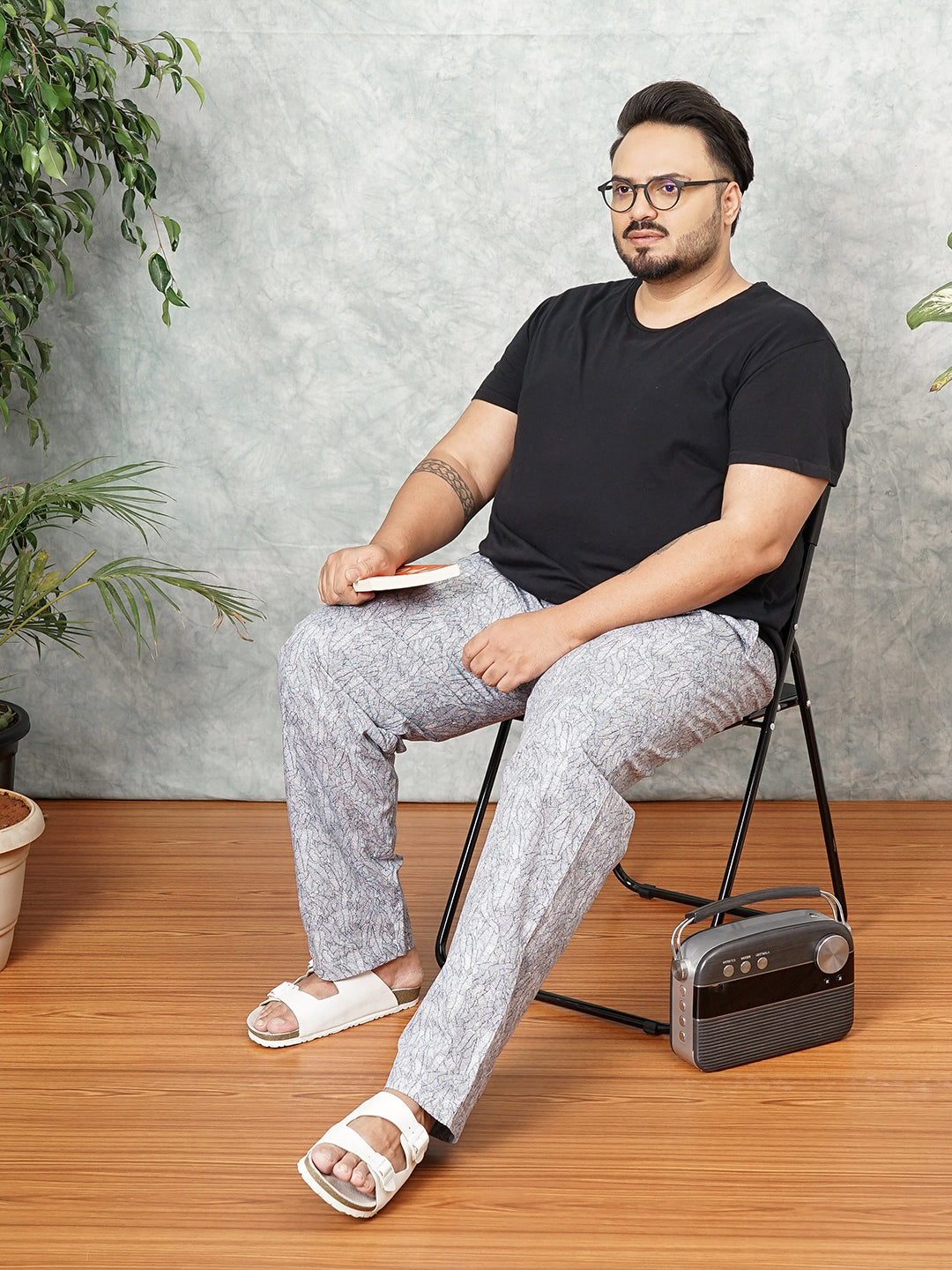 Shop Men's Navy Blue Plus Size Tropical Printed Lounge Pants Online.