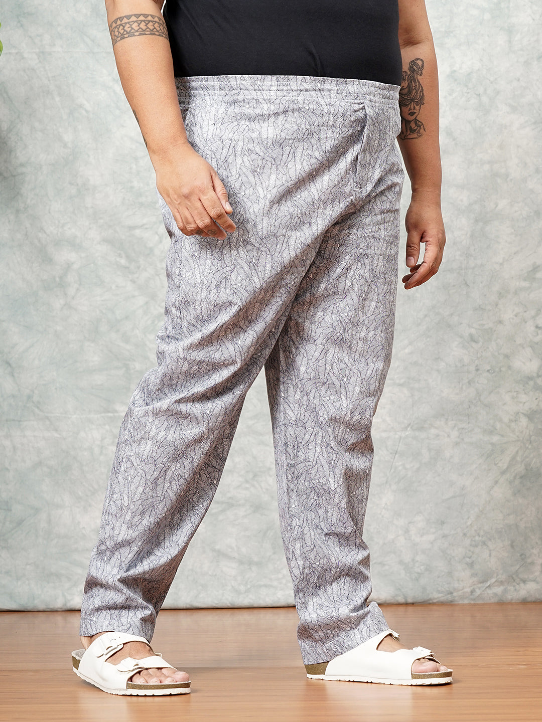 Shop Men's Navy Blue Plus Size Tropical Printed Lounge Pants Online.