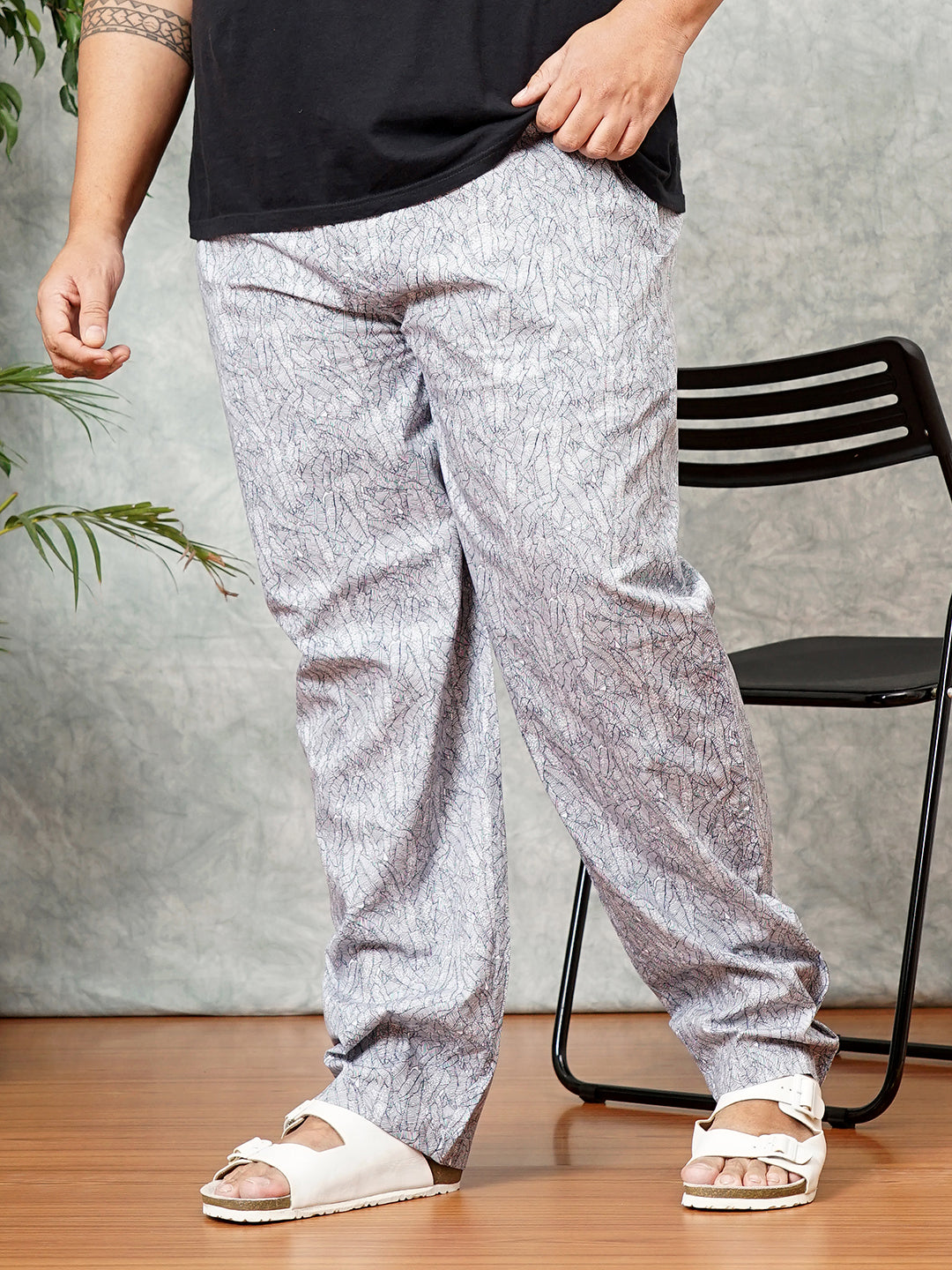 Shop Men's Navy Blue Plus Size Tropical Printed Lounge Pants Online.