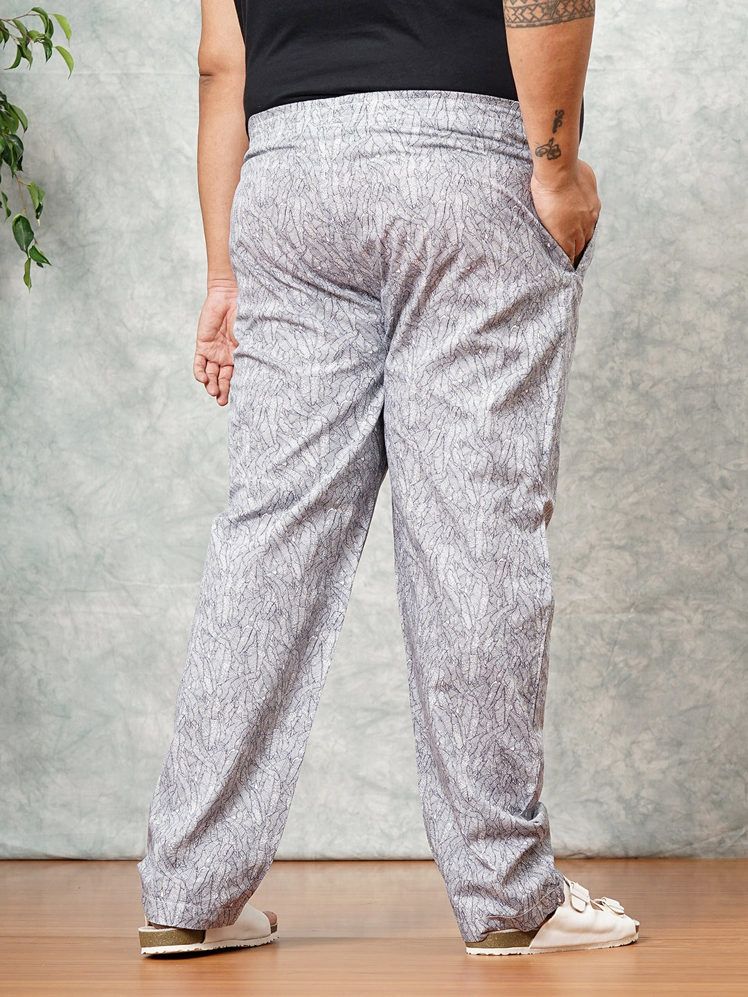 Shop Men's Navy Blue Plus Size Tropical Printed Lounge Pants Online.