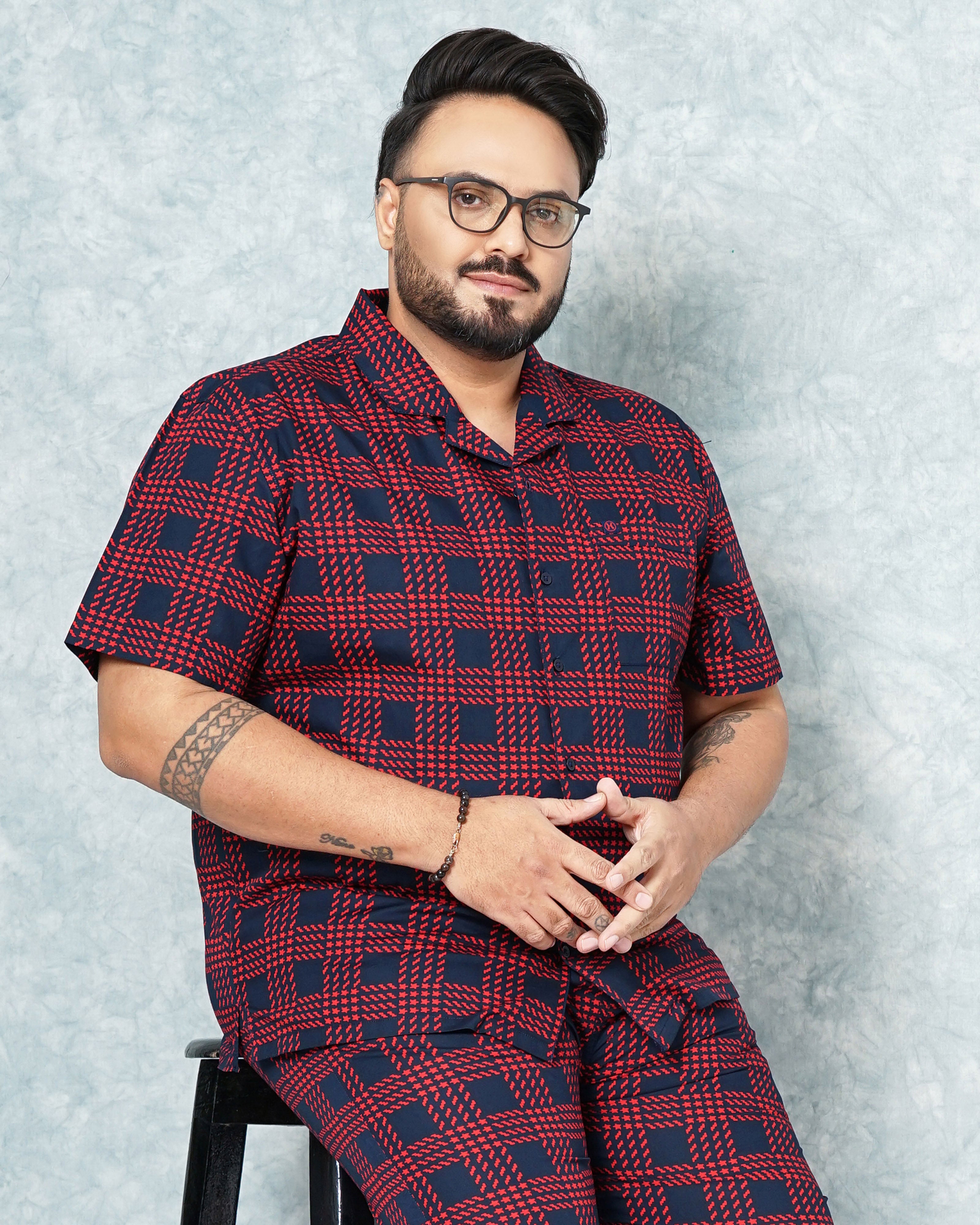 Shop Hardsoda Men Red Plus Size Checked Lounge Set Online.