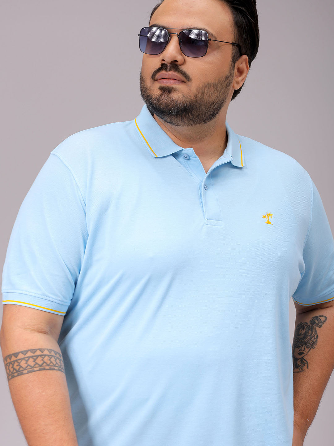 Men's Blue Regular Fit Solid Polo Plus Size T-shirt