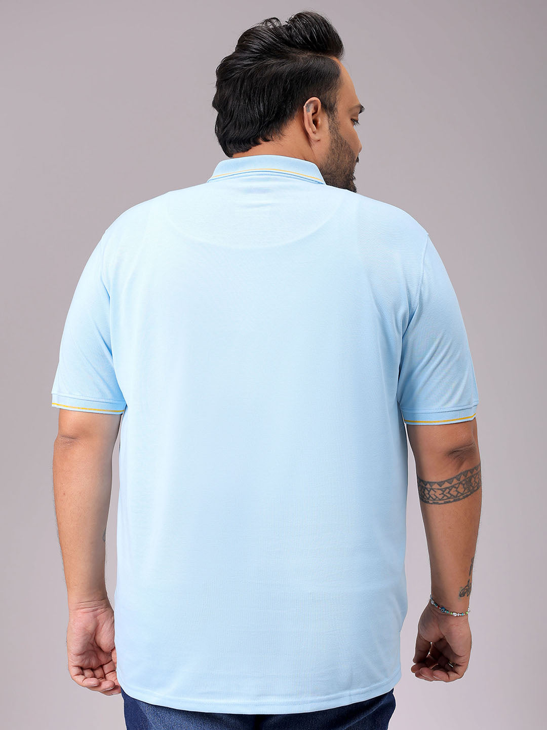 Men's Blue Regular Fit Solid Polo Plus Size T-shirt