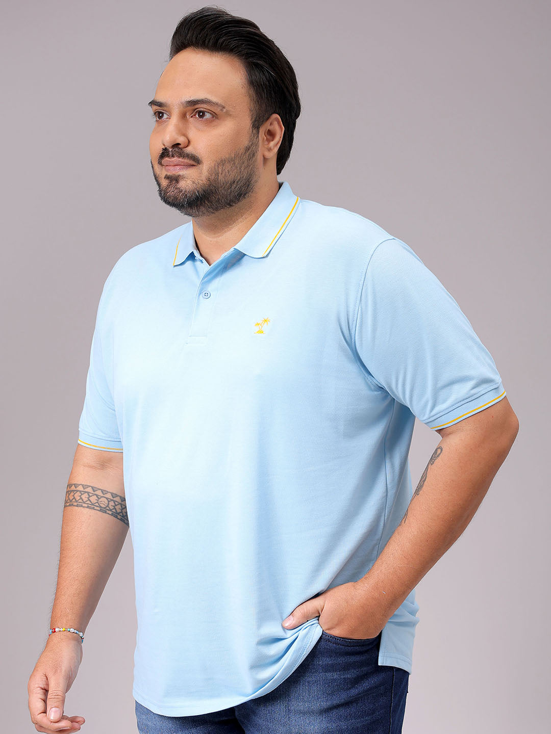 Men's Blue Regular Fit Solid Polo Plus Size T-shirt