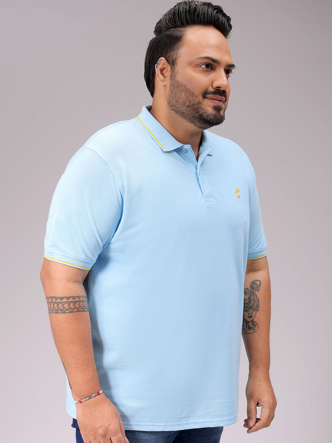 Men's Blue Regular Fit Solid Polo Plus Size T-shirt