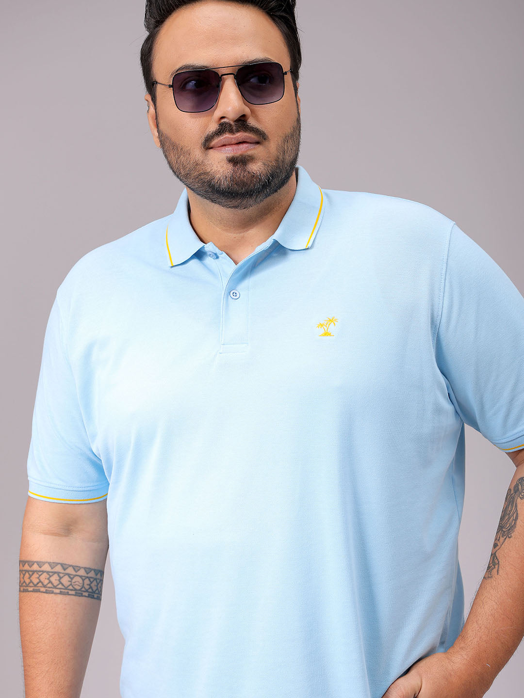 Men's Blue Regular Fit Solid Polo Plus Size T-shirt