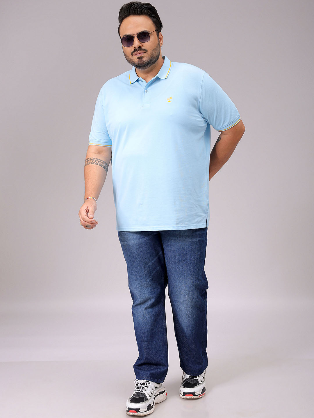 Men's Blue Regular Fit Solid Polo Plus Size T-shirt