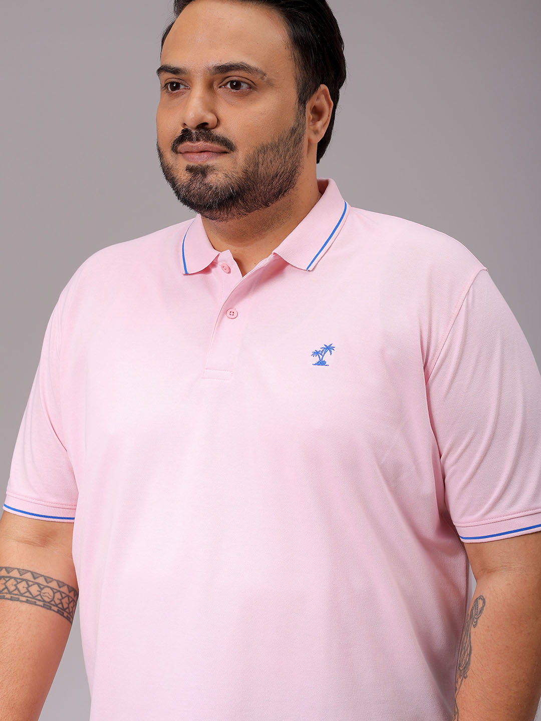 Men's Pink Regular Fit Solid Polo Plus Size T-shirt
