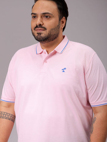 Men's Pink Regular Fit Solid Polo Plus Size T-shirt