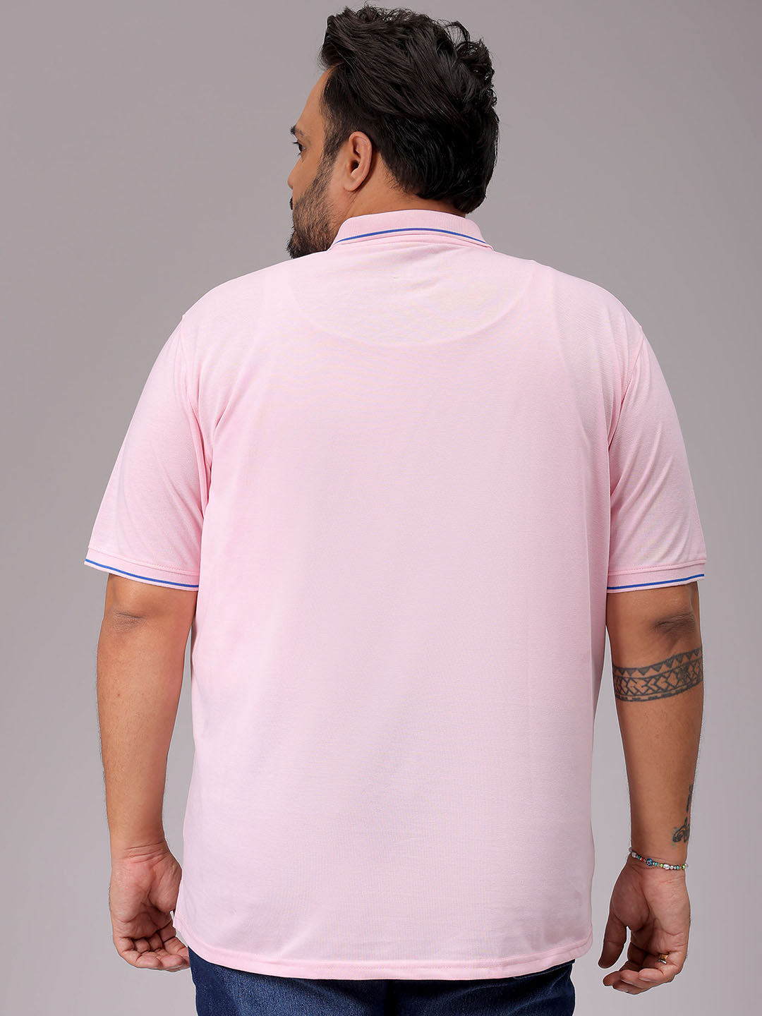 Men's Pink Regular Fit Solid Polo Plus Size T-shirt