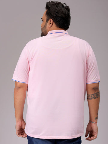 Men's Pink Regular Fit Solid Polo Plus Size T-shirt