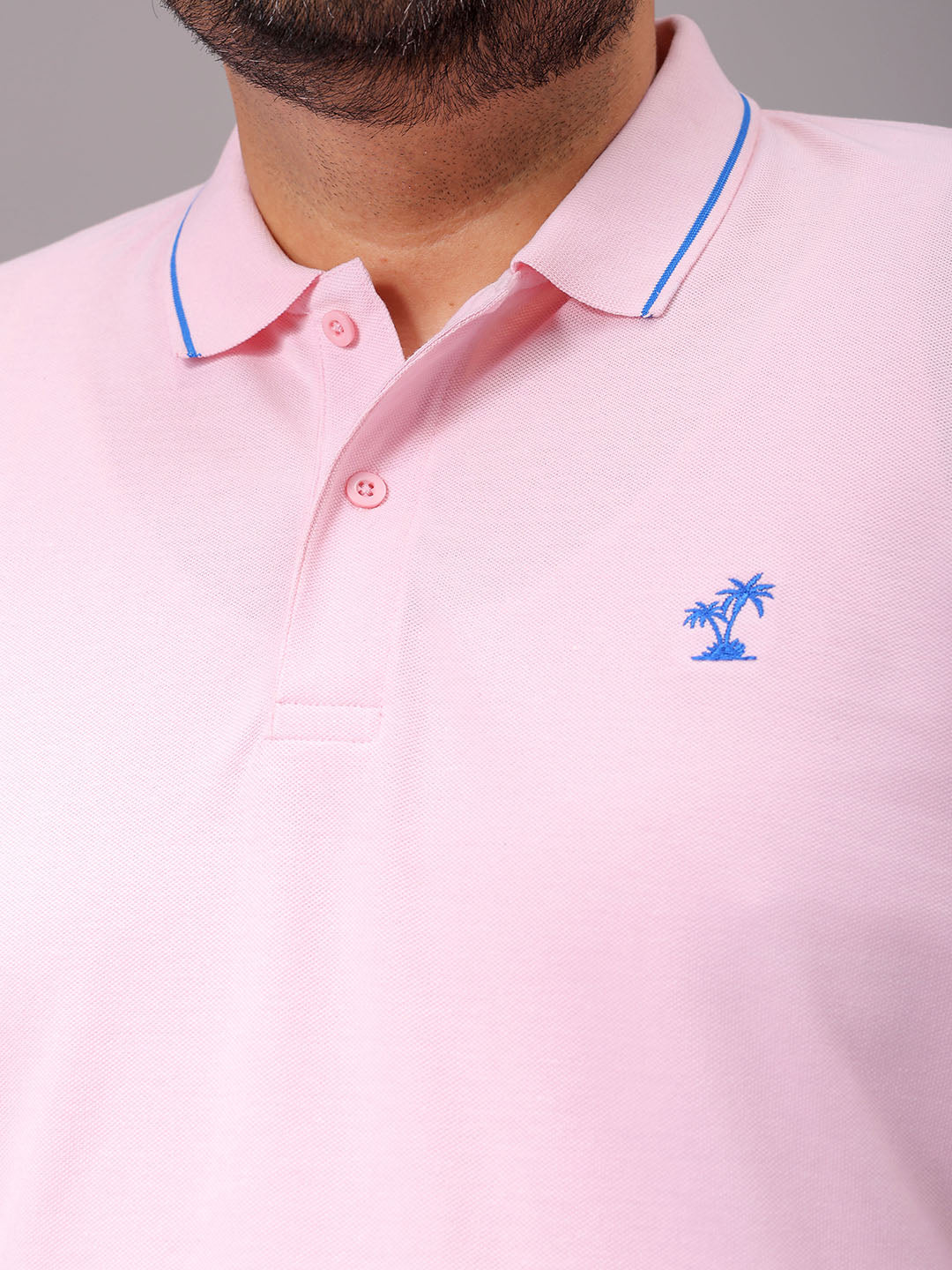 Men's Pink Regular Fit Solid Polo Plus Size T-shirt