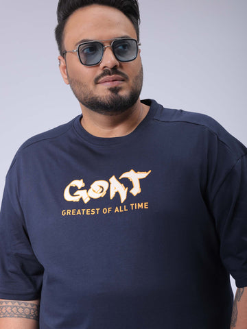 Men's Plus Size Navy Relaxed Fit Printed T-Shirt