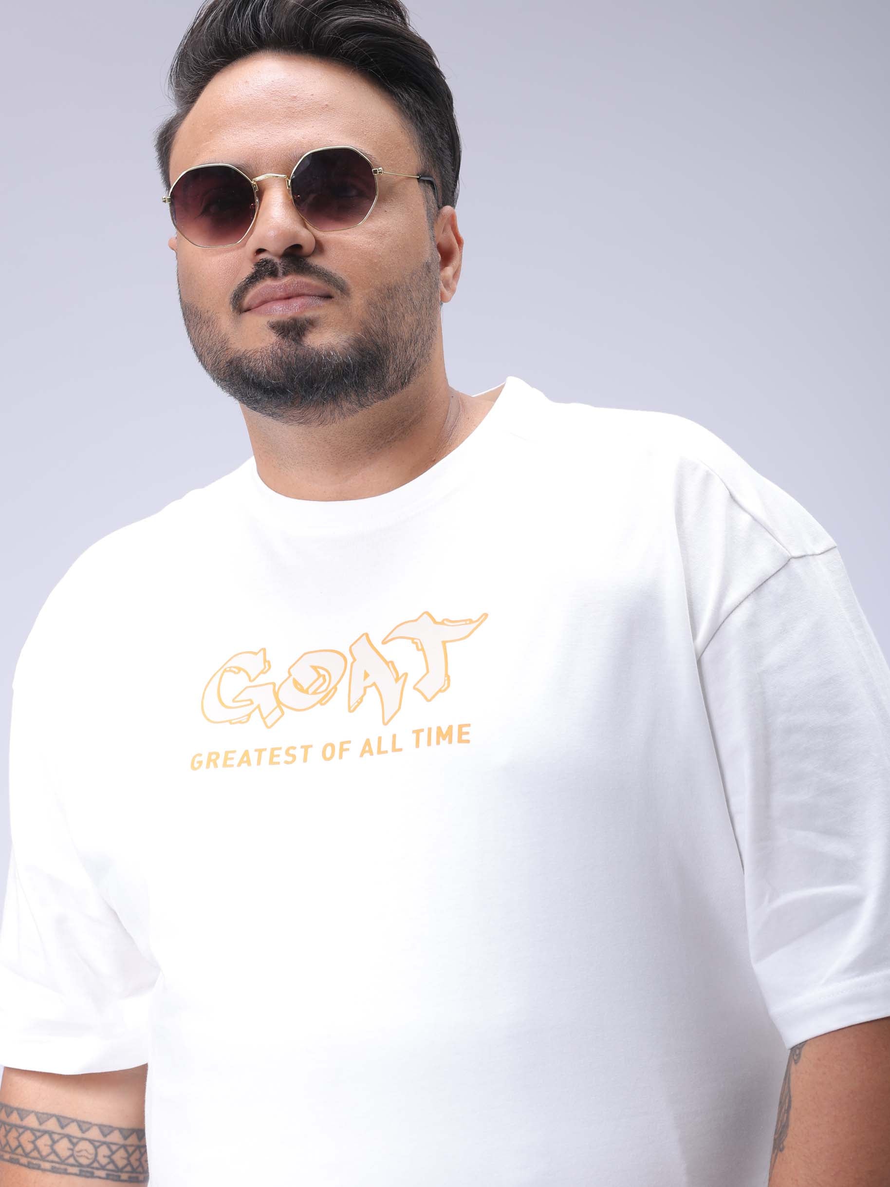 Men's Plus Size White Relaxed Fit Printed T-Shirt