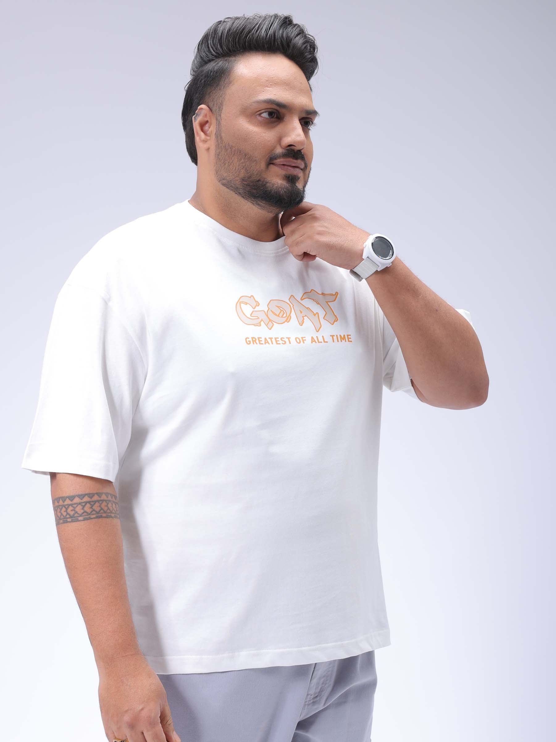 Men's Plus Size White Relaxed Fit Printed T-Shirt