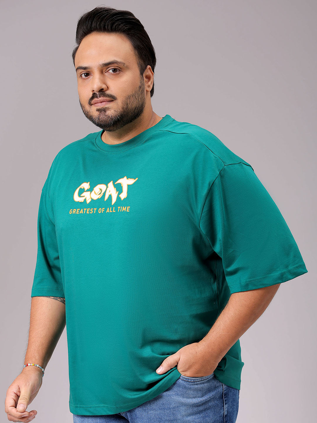 Men's Green Relaxed Fit Placement Print Plus Size T-shirt