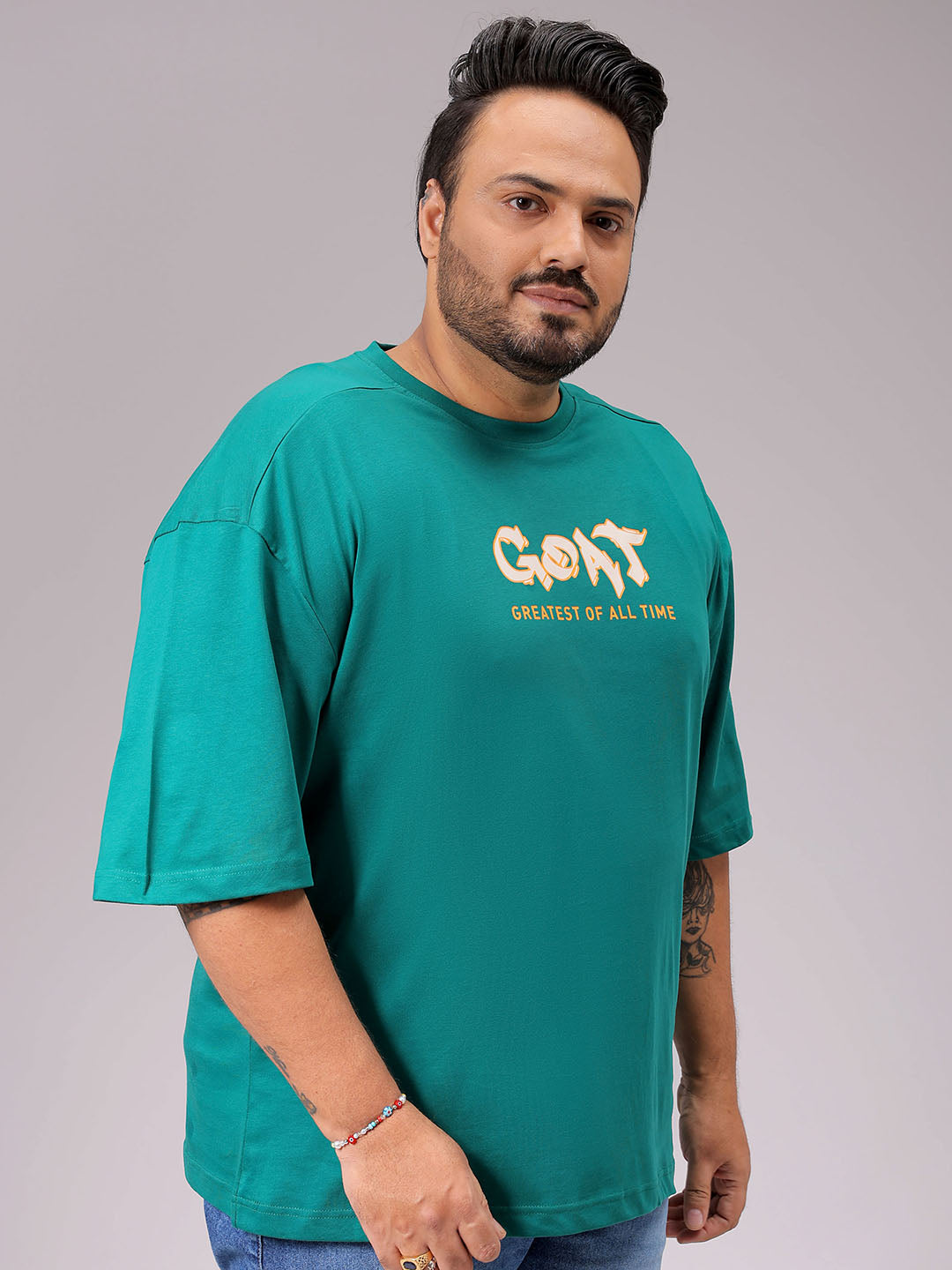 Men's Green Relaxed Fit Placement Print Plus Size T-shirt