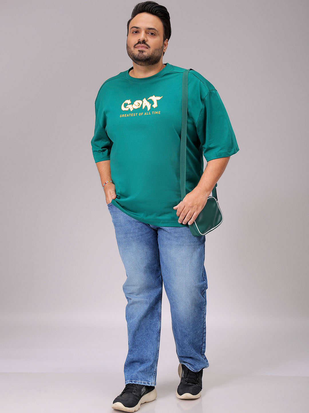 Men's Green Relaxed Fit Placement Print Plus Size T-shirt
