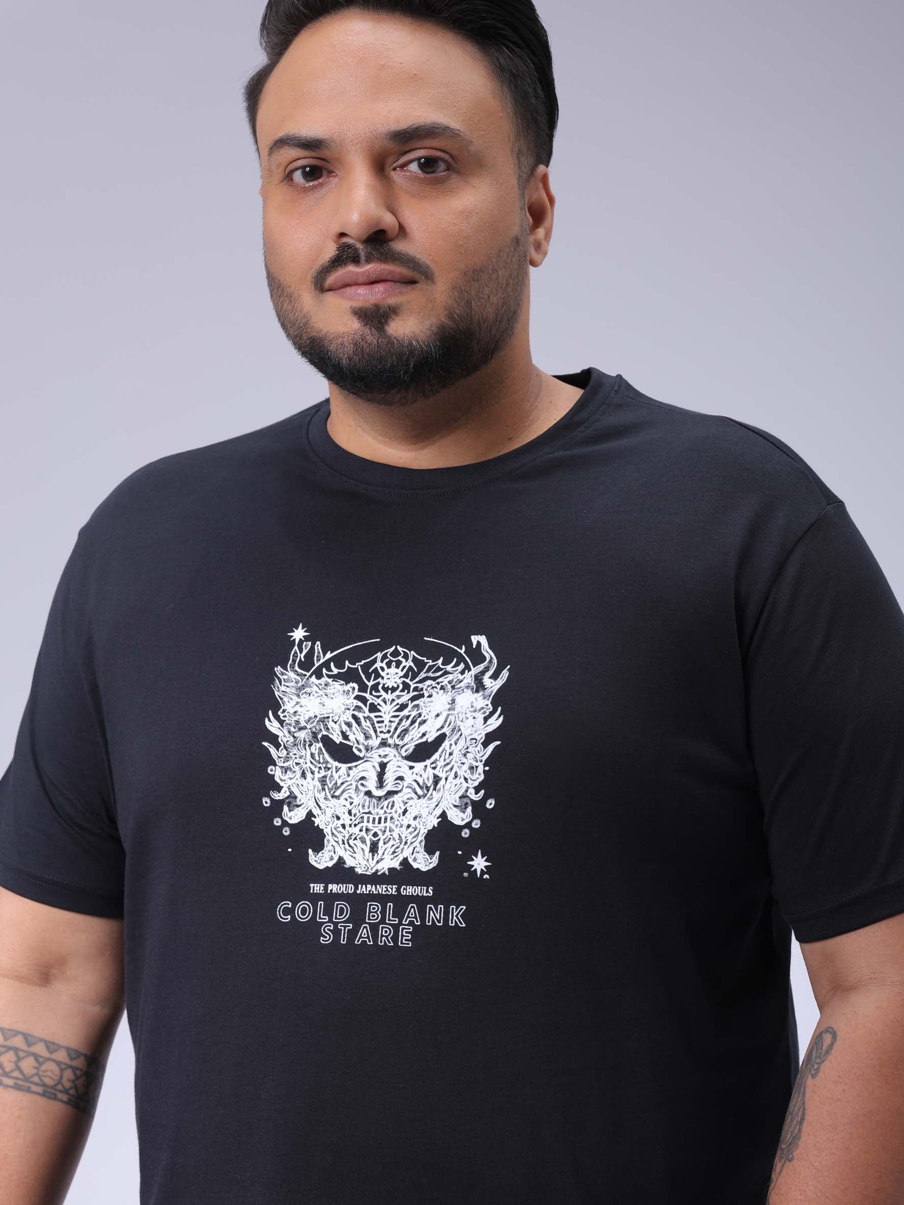 Men's Plus Size Black Regular Fit Printed T-Shirt