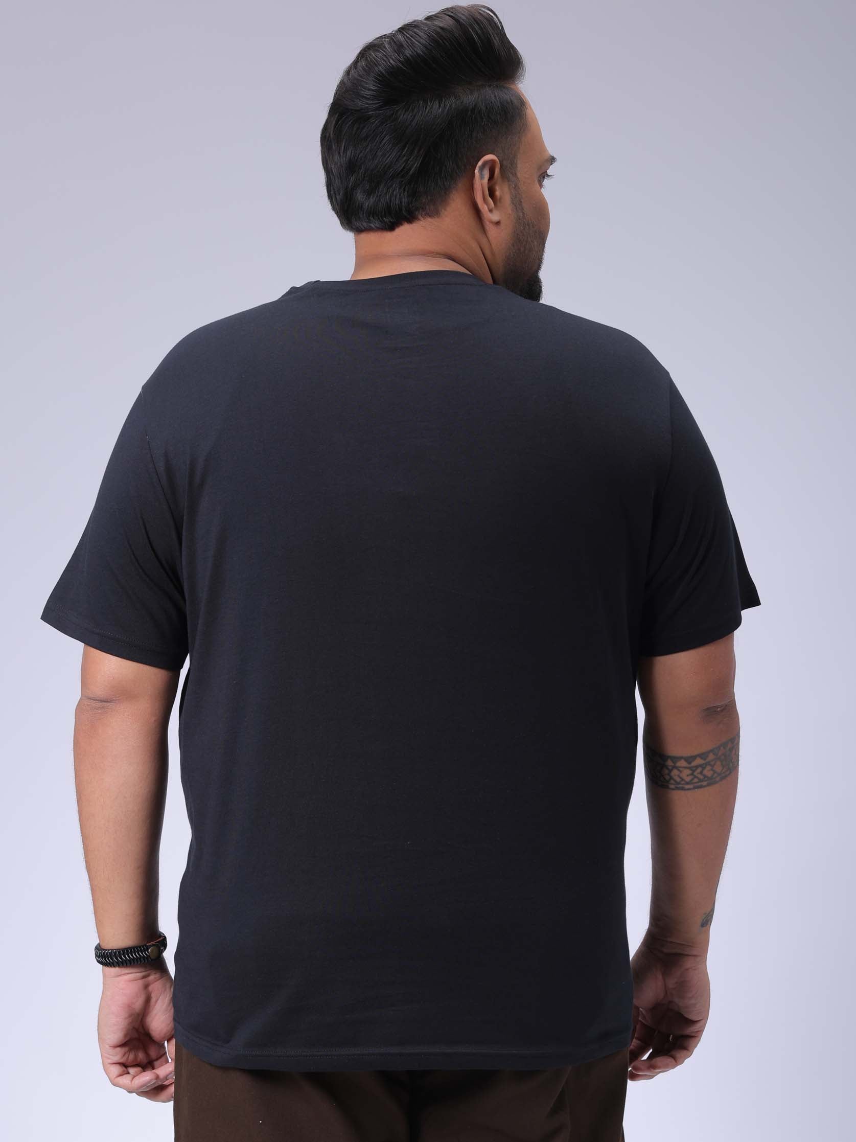 Men's Plus Size Black Regular Fit Printed T-Shirt