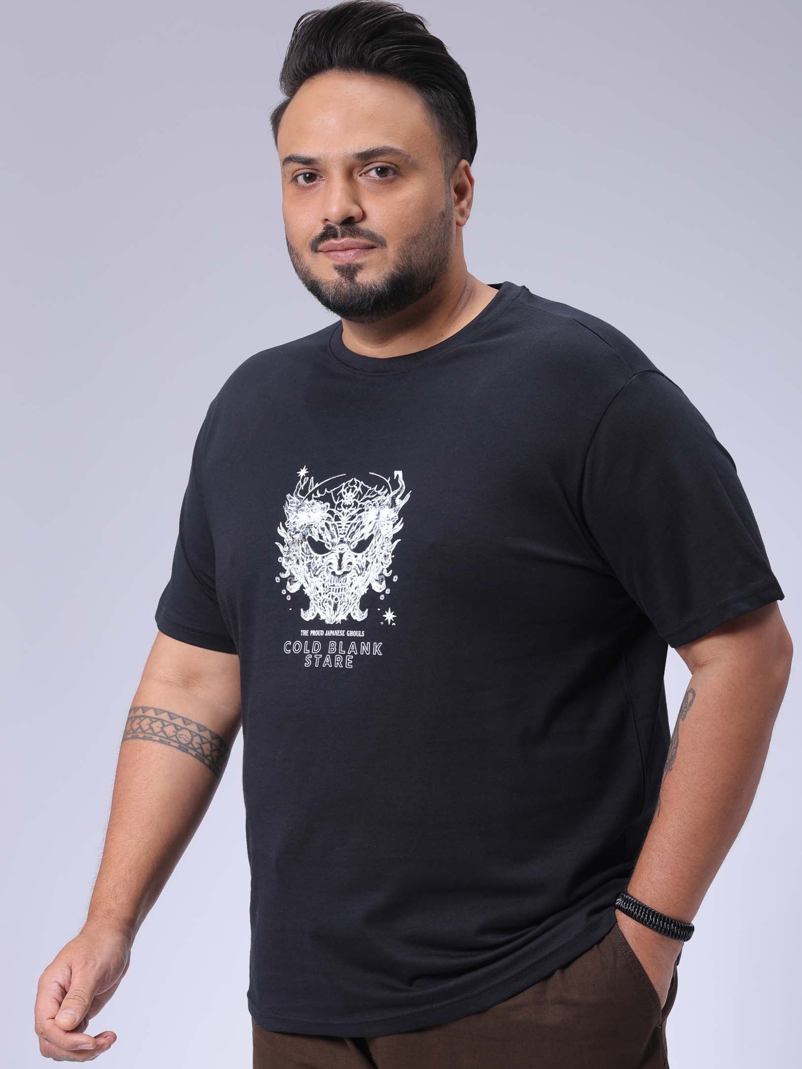 Men's Plus Size Black Regular Fit Printed T-Shirt