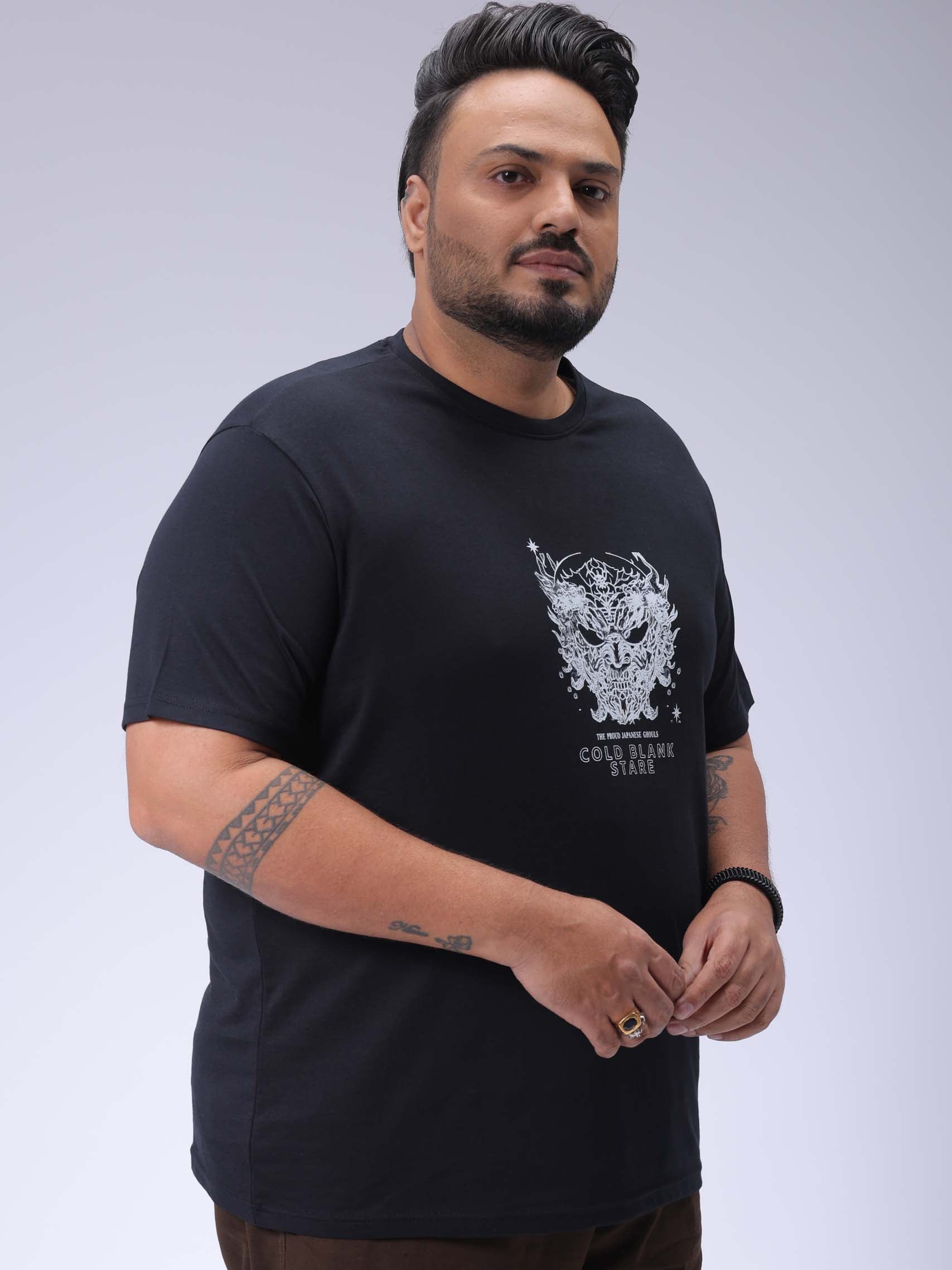 Men's Plus Size Black Regular Fit Printed T-Shirt