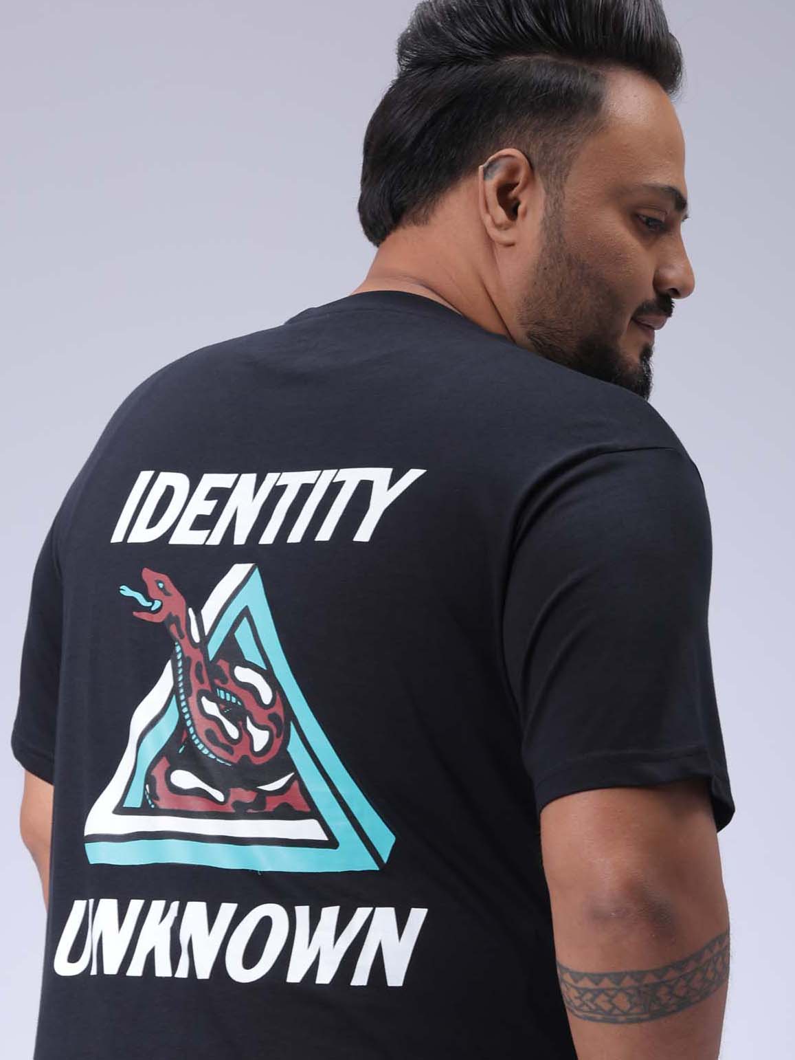 Men's Plus Size Black Regular Fit Back Printed T-Shirt