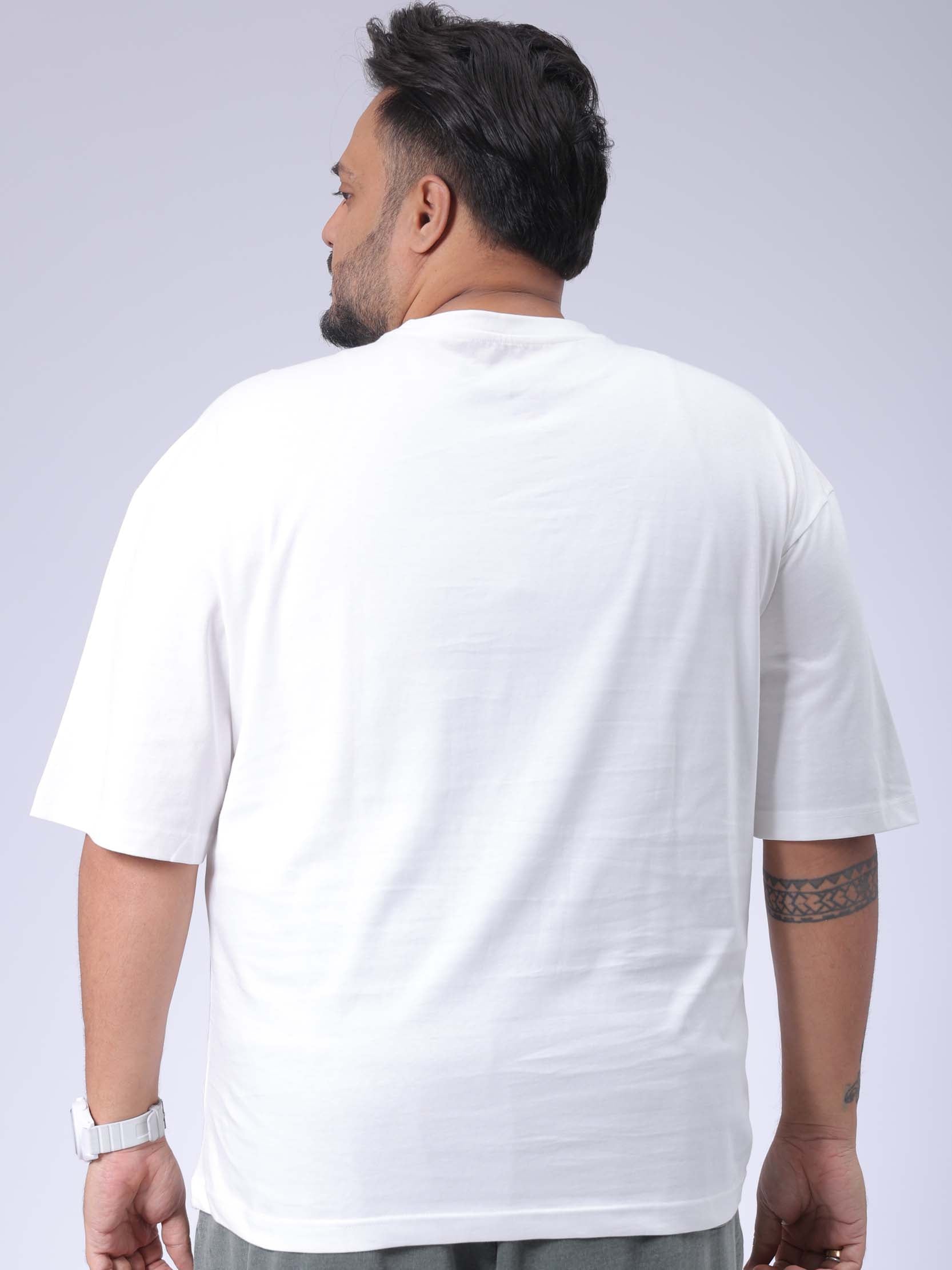 Men's Plus Size White Relaxed Fit Printed T-Shirt