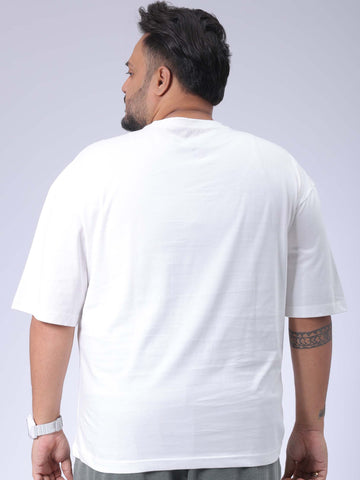 Men's Plus Size White Relaxed Fit Printed T-Shirt