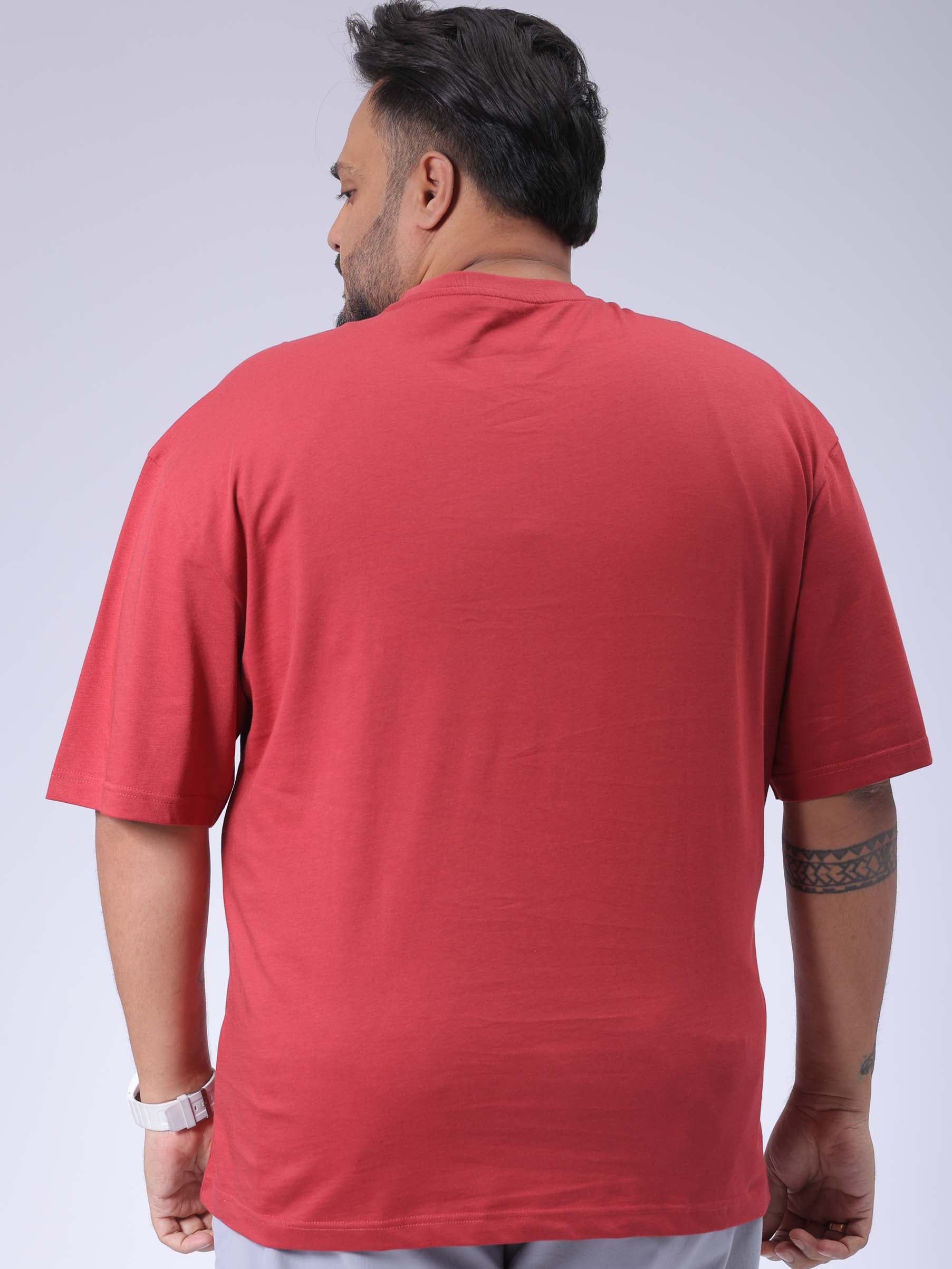 Men's Plus Size Red Relaxed Fit Printed T-Shirt