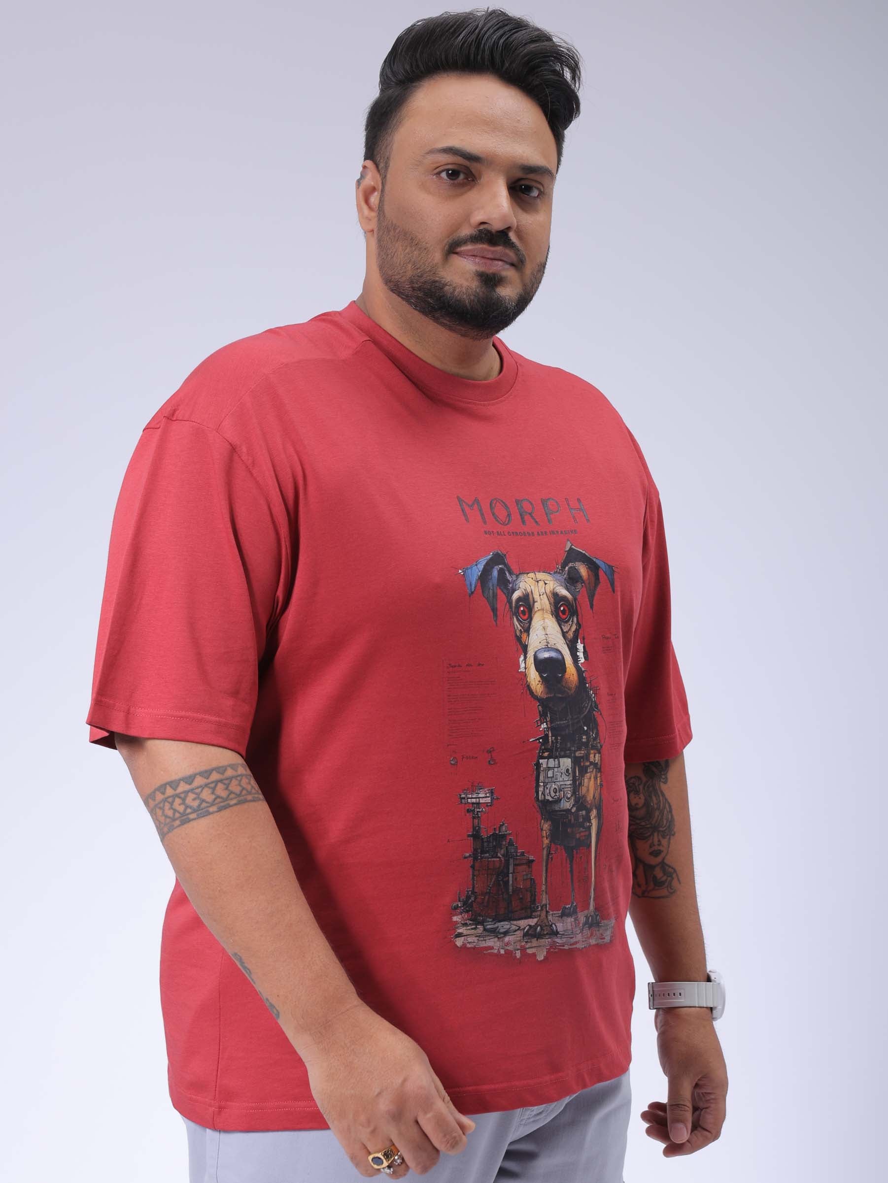 Men's Plus Size Red Relaxed Fit Printed T-Shirt