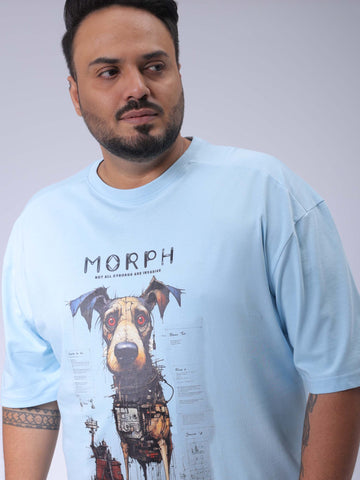 Men's Plus Size Blue Relaxed Fit Printed T-Shirt