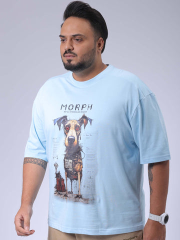 Men's Plus Size Blue Relaxed Fit Printed T-Shirt