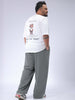 Men's Plus Size White Relaxed Fit Back Printed T-Shirt