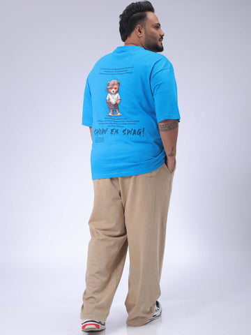 Men's Plus Size Blue Relaxed Fit Back Printed T-Shirt