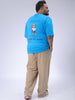 Men's Plus Size Blue Relaxed Fit Back Printed T-Shirt