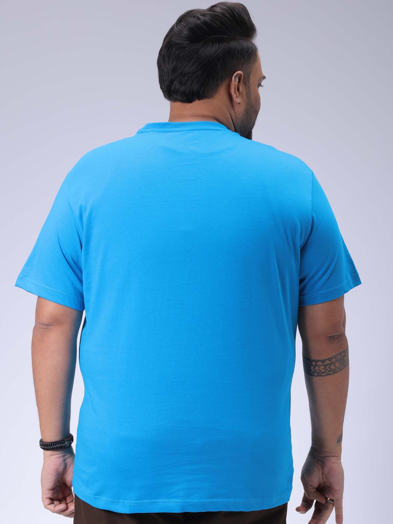 Men's Plus Size Blue Regular Fit Placement Printed T-Shirt