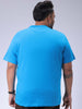 Men's Plus Size Blue Regular Fit Placement Printed T-Shirt