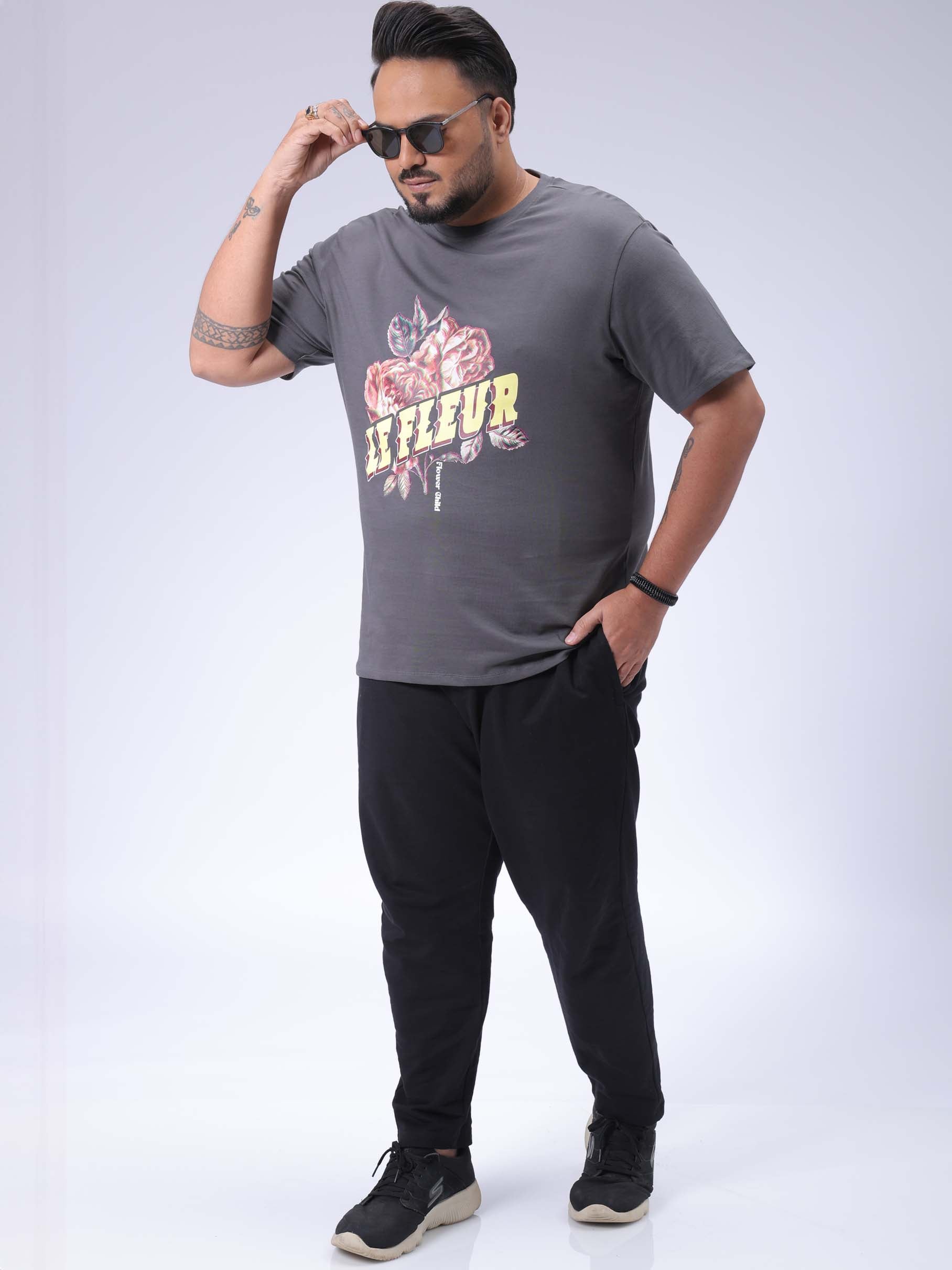 Men's Plus Size Grey Regular Fit Placement Print T-Shirt