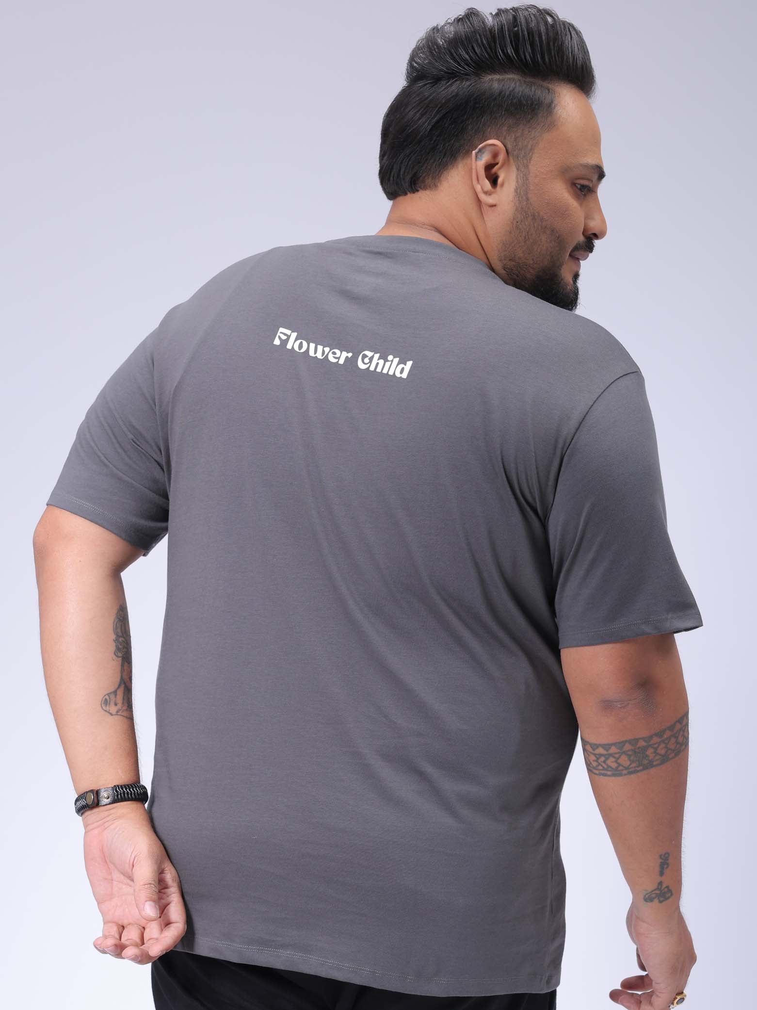 Men's Plus Size Grey Regular Fit Placement Print T-Shirt