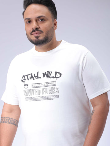 Men's Plus Size White Regular Fit Printed T-Shirt