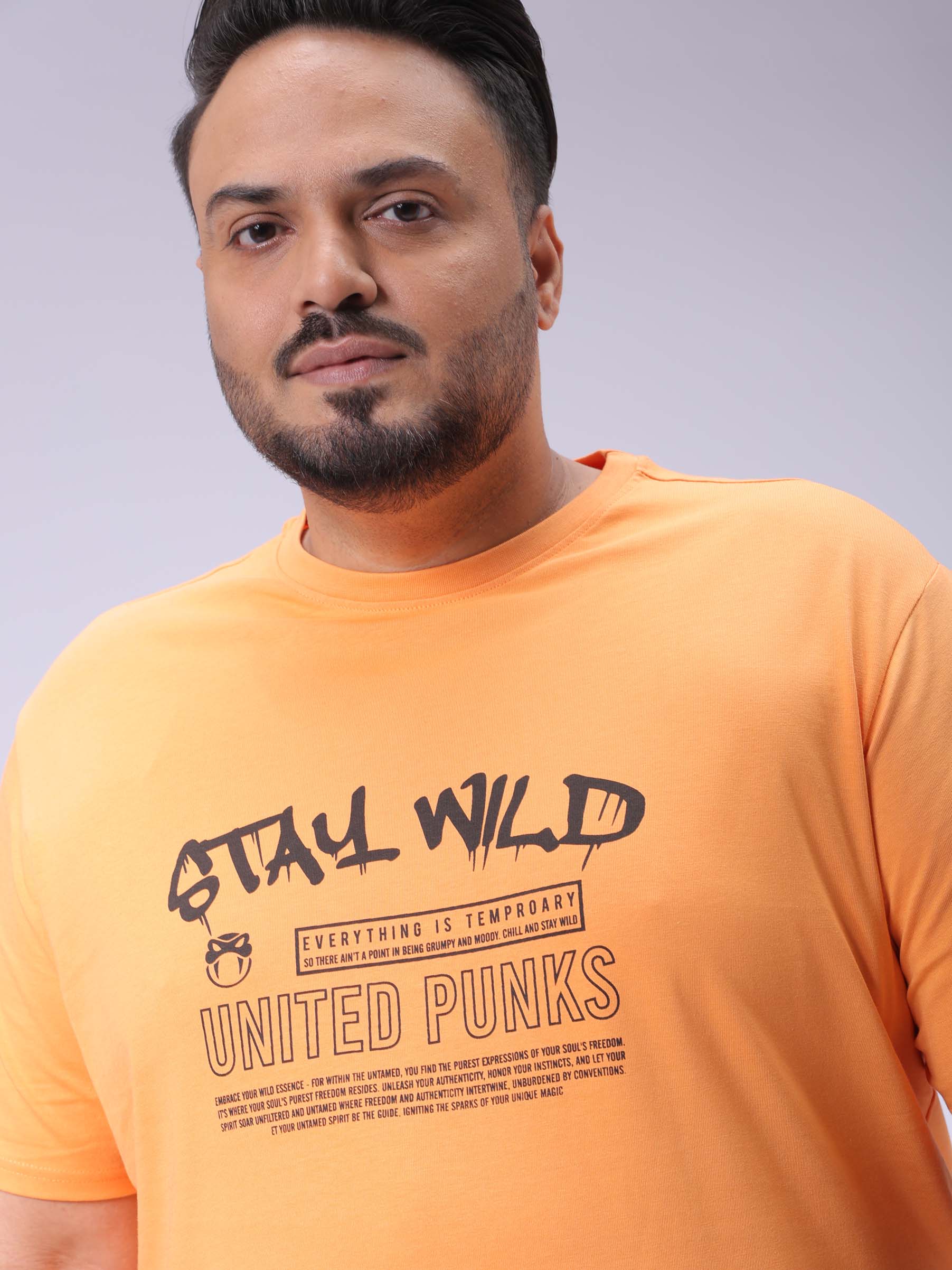 Men's Plus Size Orange Regular Fit Printed T-Shirt