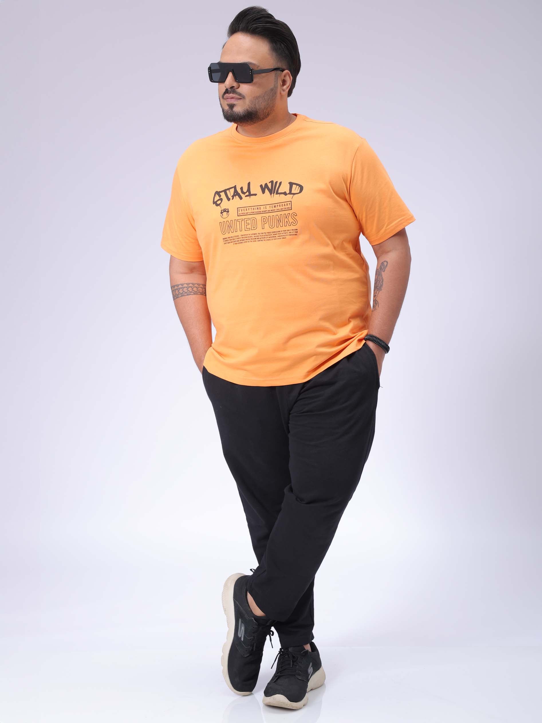 Men's Plus Size Orange Regular Fit Printed T-Shirt