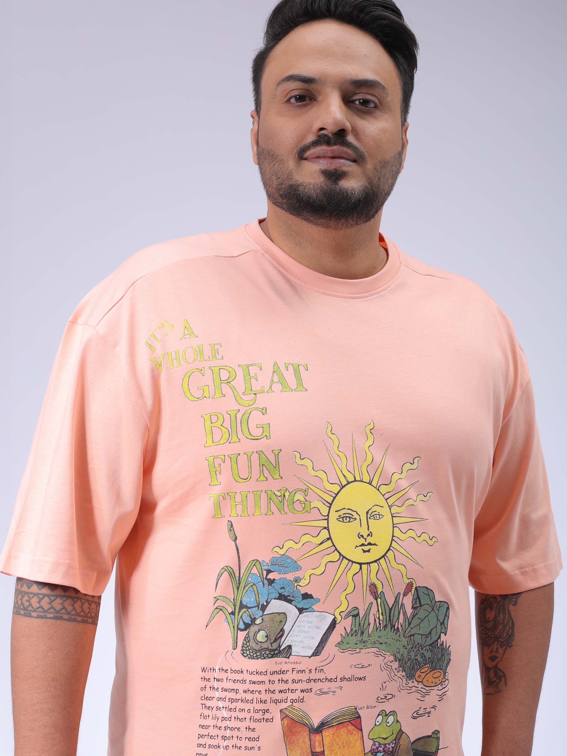 Men's Plus Size Peach Relaxed Fit Printed T-Shirt